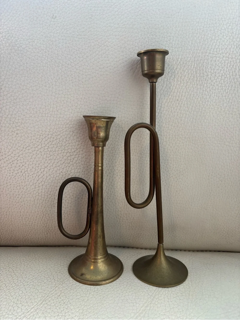 Antique-Style Brass Candle Holders - Brown Finish